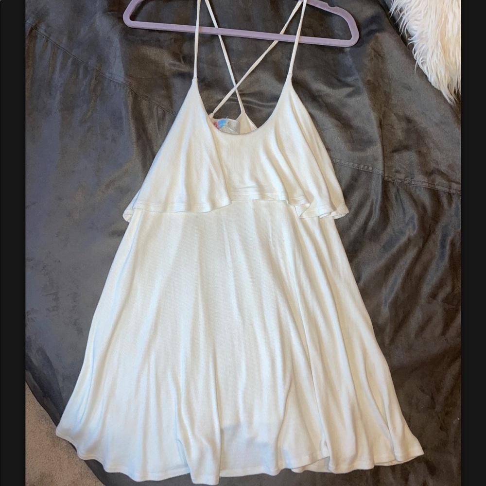 Free People Beach White Flowy Dress Cross Back